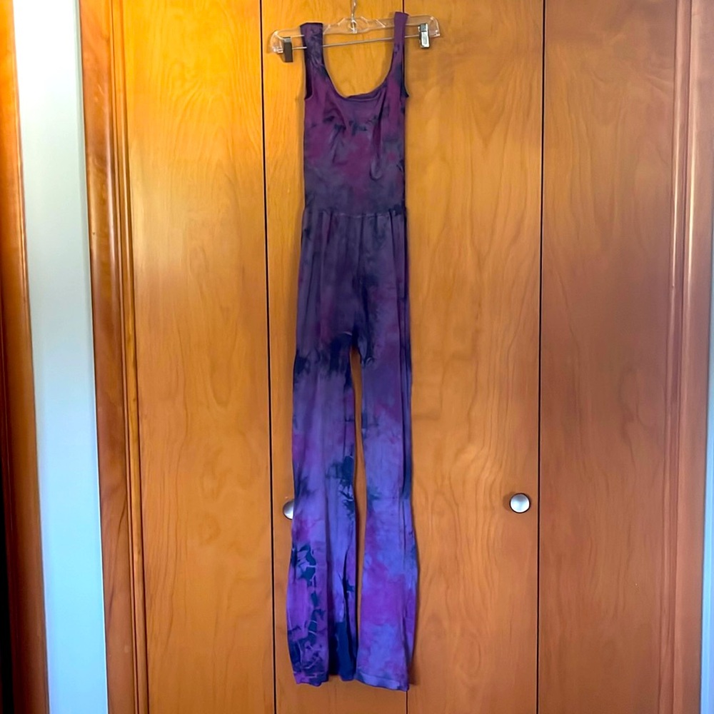 Hand tie-dyed free people good karma wide leg jumpsuit